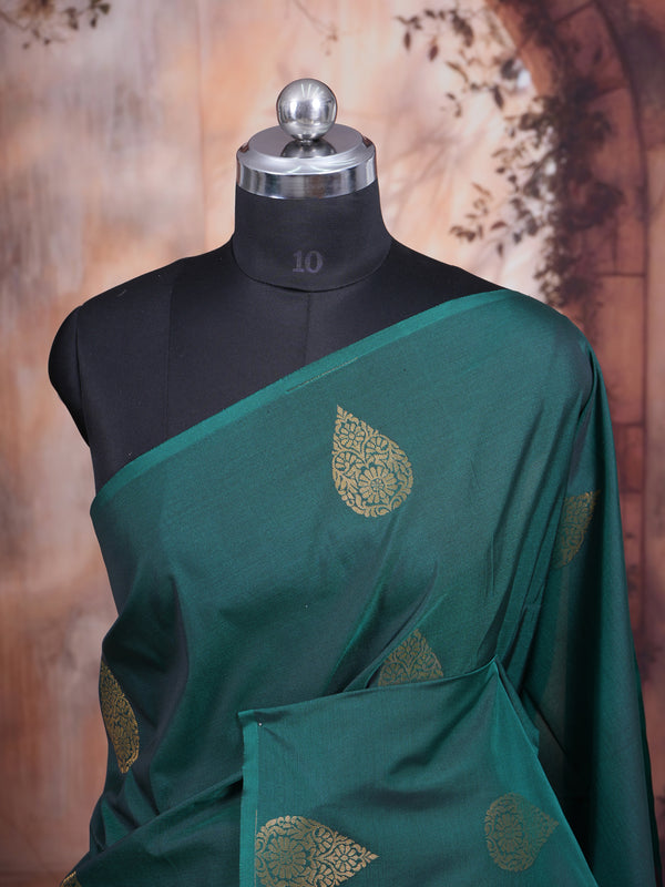 Teal Green with Pink Semi Silk Saree