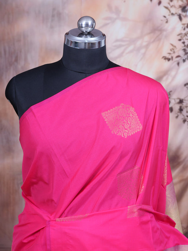 Pink with Off-White - Semi Silk Saree