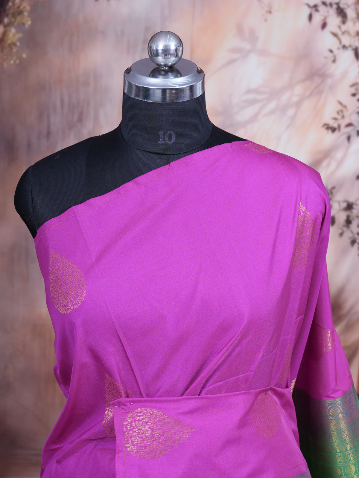 Magenta with Green - Semi Silk Saree