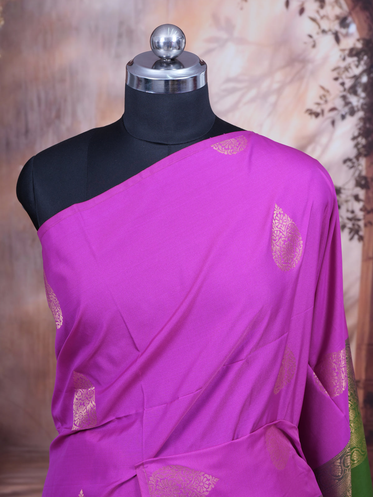 Magenta with Green - Semi Silk Saree