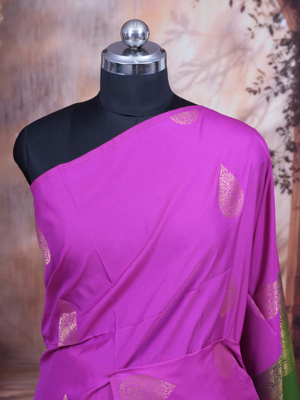 Magenta with Green - Semi Silk Saree