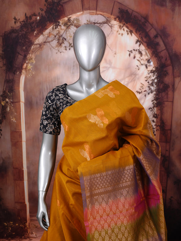 Elegant Mustard Yellow Pure Silk Cotton Saree