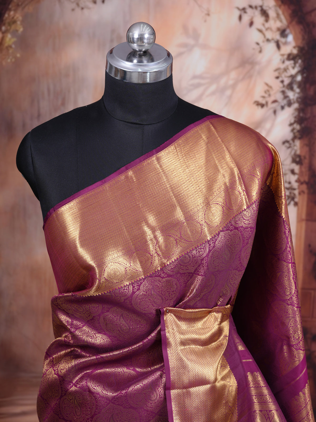 Magenta Purple and Gold Pure Kanchipuram Silk Saree