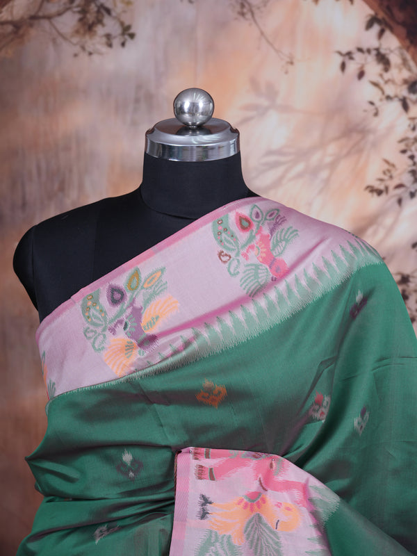 Emerald Green with Pastel Pink Munthi Fancy Silk Saree