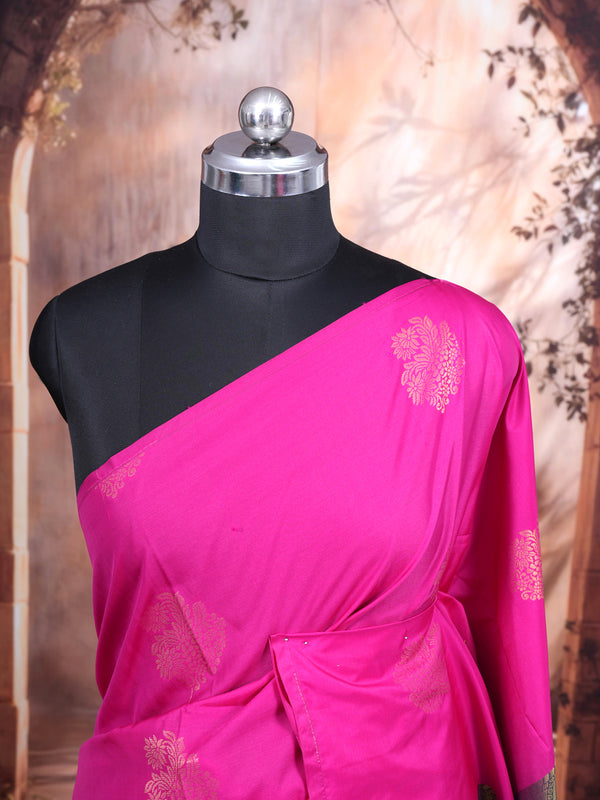 Magenta with Teal Green Semi Silk Saree