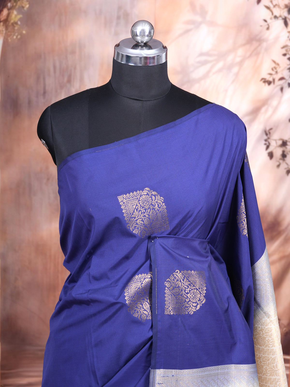 Royal Blue with Cream Semi Silk Saree