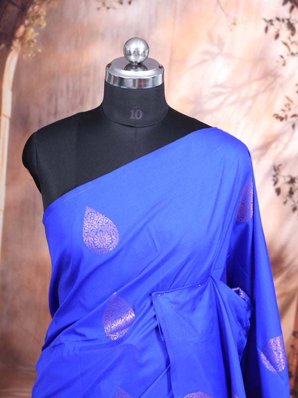 Royal Blue with Fuchsia Pink Semi Silk Saree