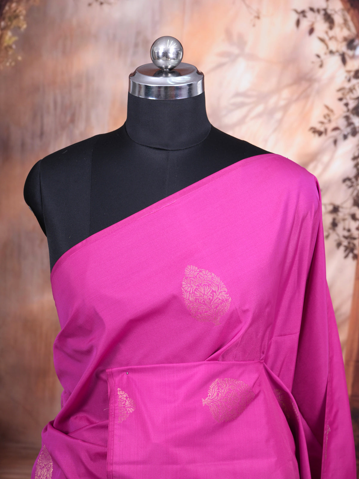 Magenta Pink with Lime Green  Semi Silk Saree