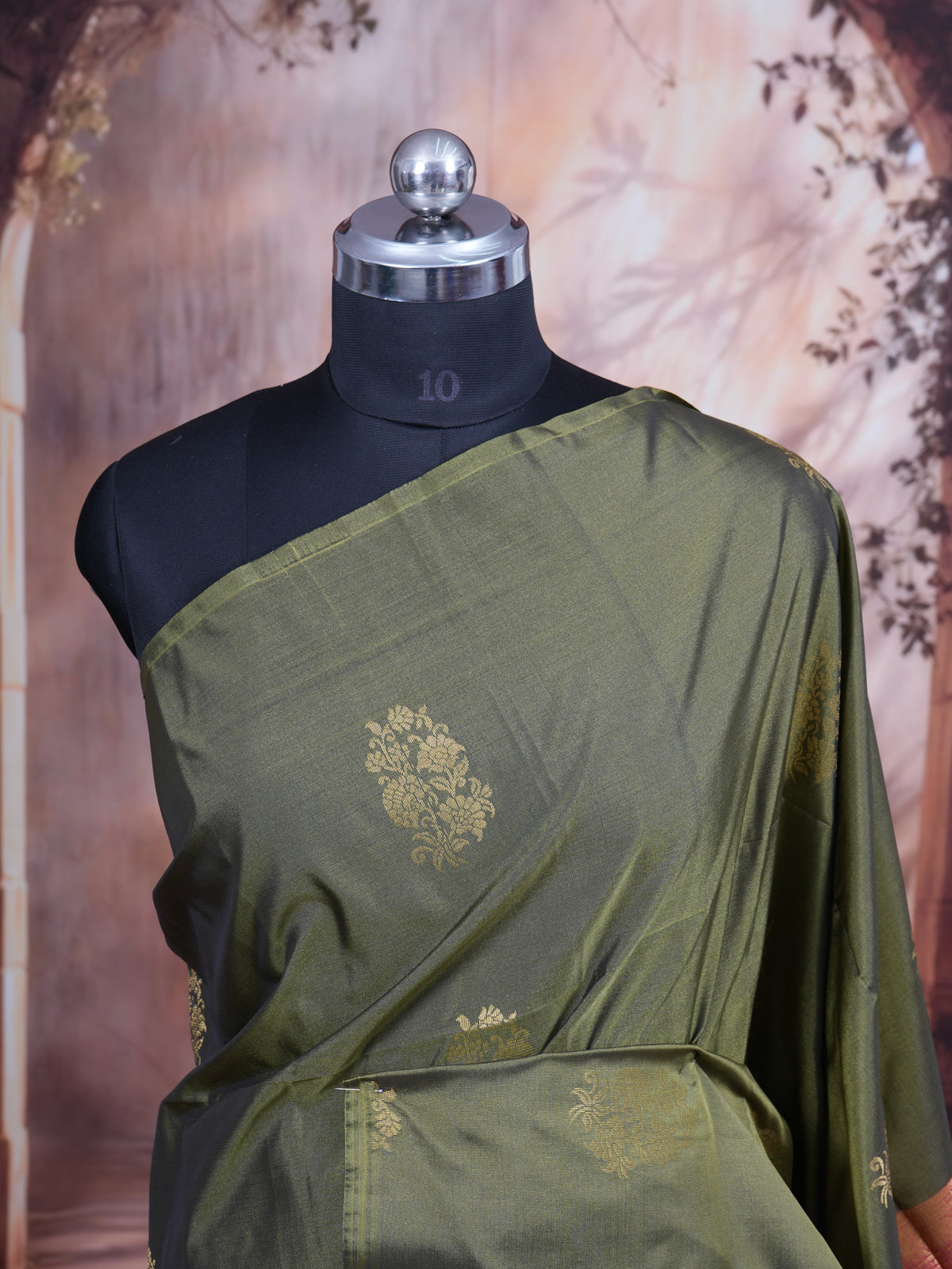 Olive Green with Magenta Pink - Semi Silk Saree