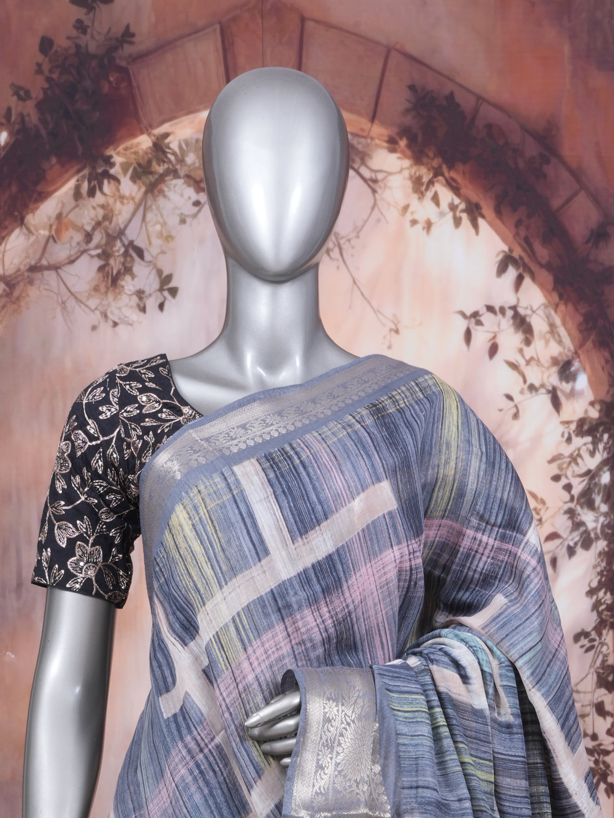 Steel Gray with Silver Zari Pallu - Semi Raw Silk Saree