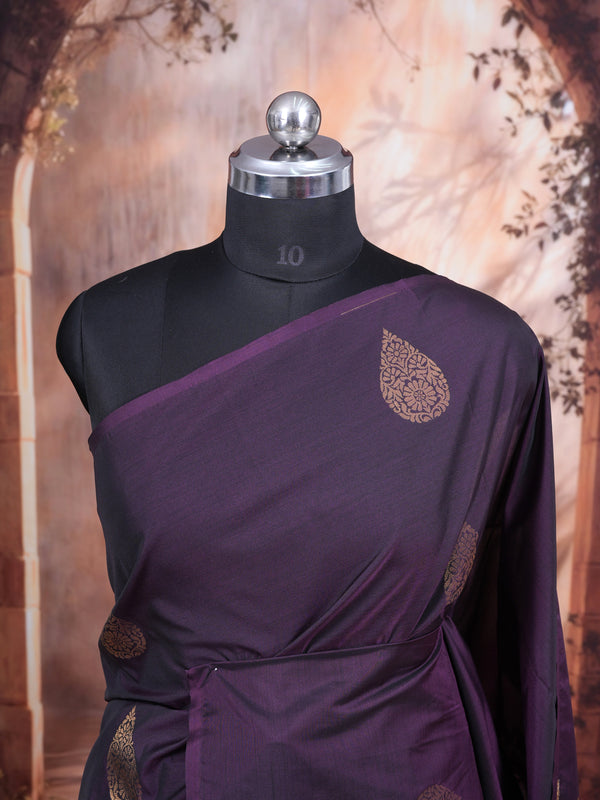 Deep Purple with Magenta Pink  Semi Silk Saree
