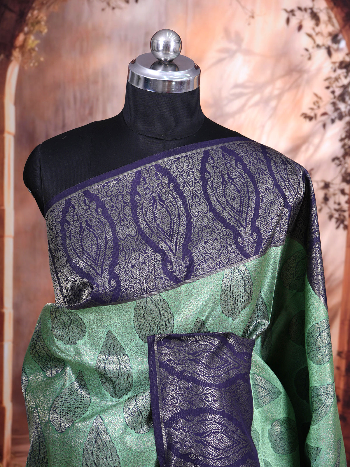 Sage Green and Deep Indigo Pure Kanchipuram Silk Saree