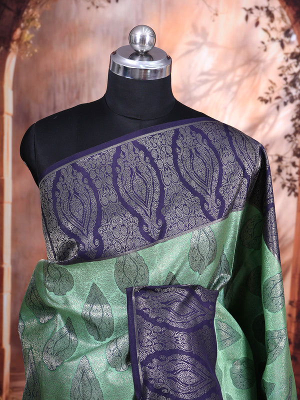 Sage Green and Deep Indigo Pure Kanchipuram Silk Saree