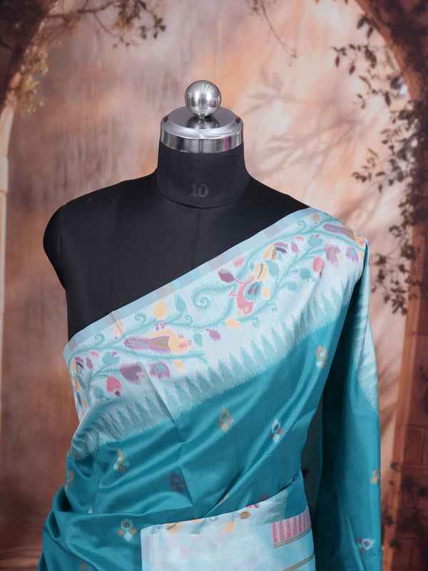 Teal Blue with Ice Blue Fancy Silk Saree