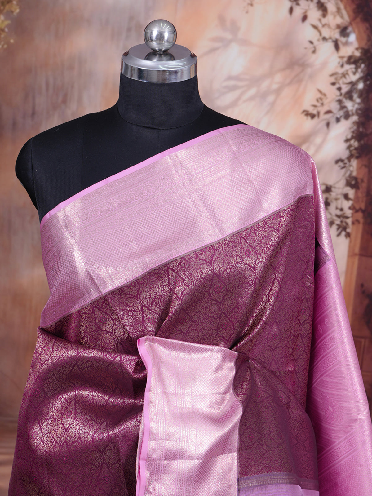 Alluring Wine Purple and Pastel Pink Pure Kanjivaram Silk Saree