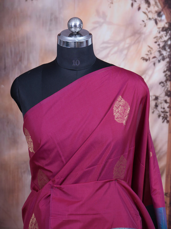 Magenta with Turquoise Blue - Semi Silk Saree