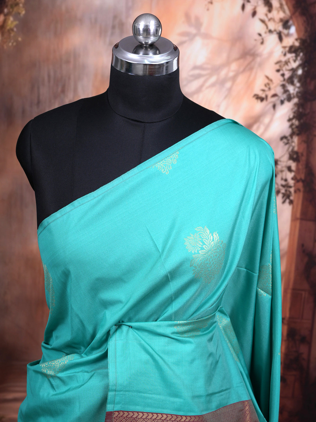Feroze Blue with Maroon - Semi Silk Saree