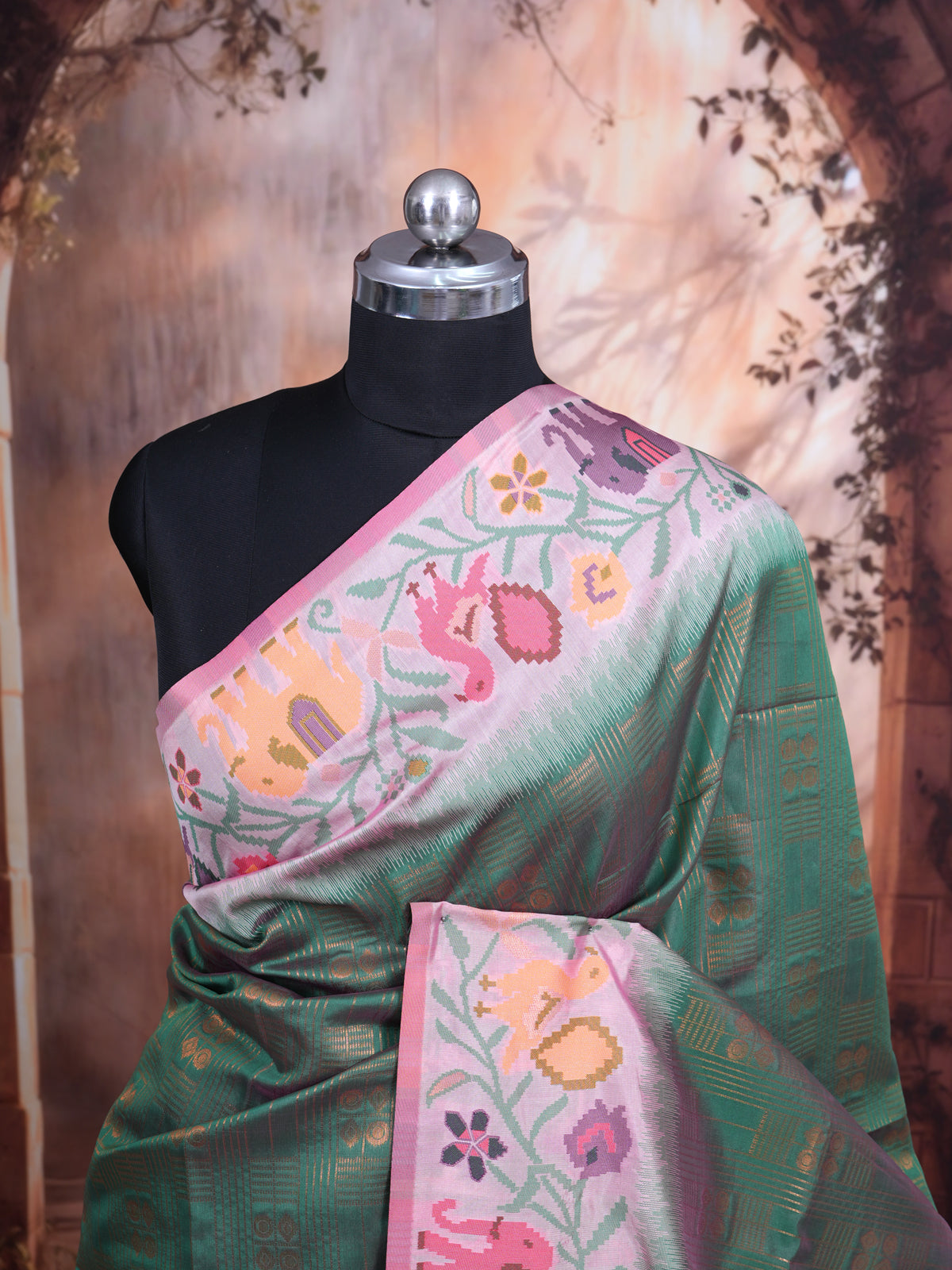 Elegant Moss Green with Lavender Fancy Silk Saree