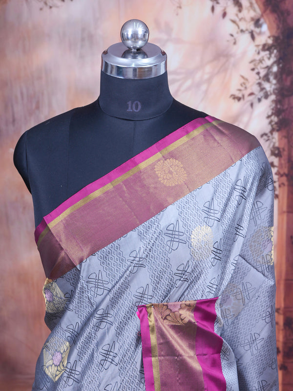 Grey and Magenta Pure Soft Silk Saree
