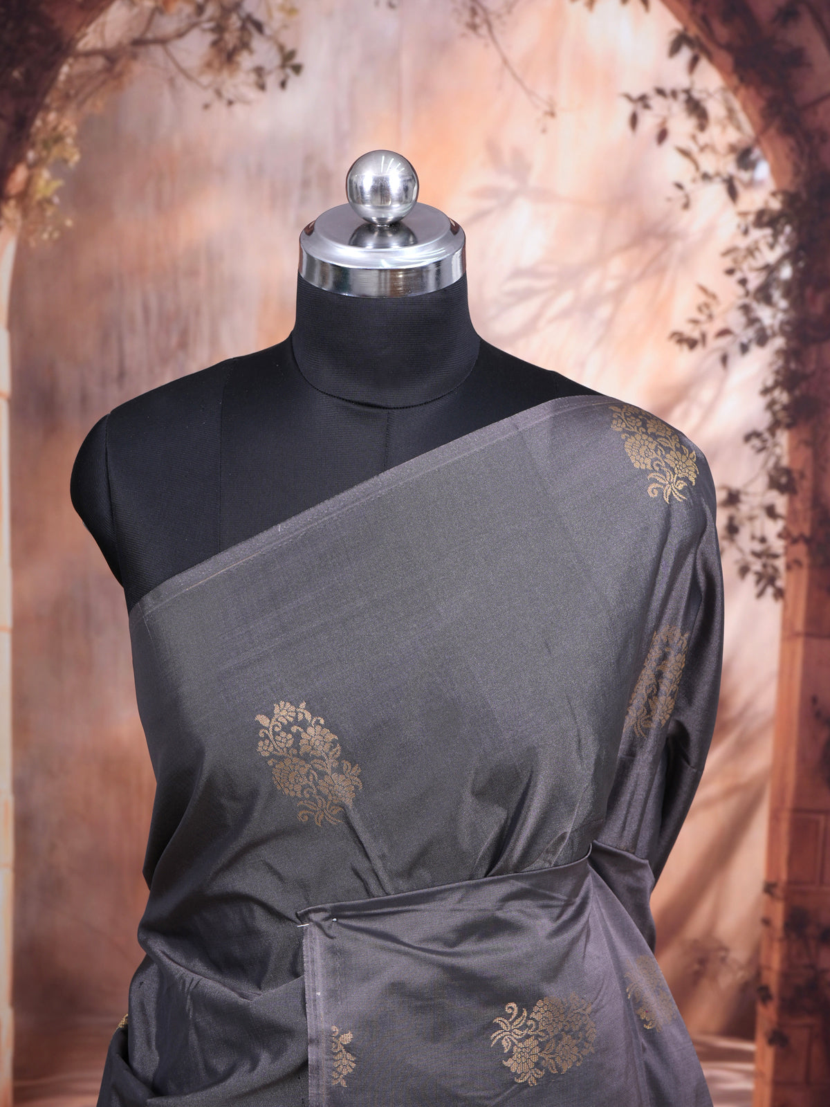 Dark Grey with Magenta Pink - Semi Silk Saree