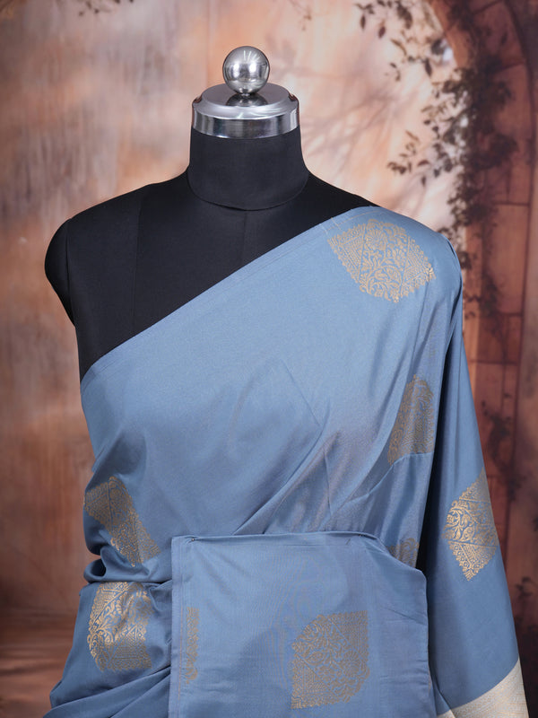 Grey with Cream Pallu Semi Silk Saree