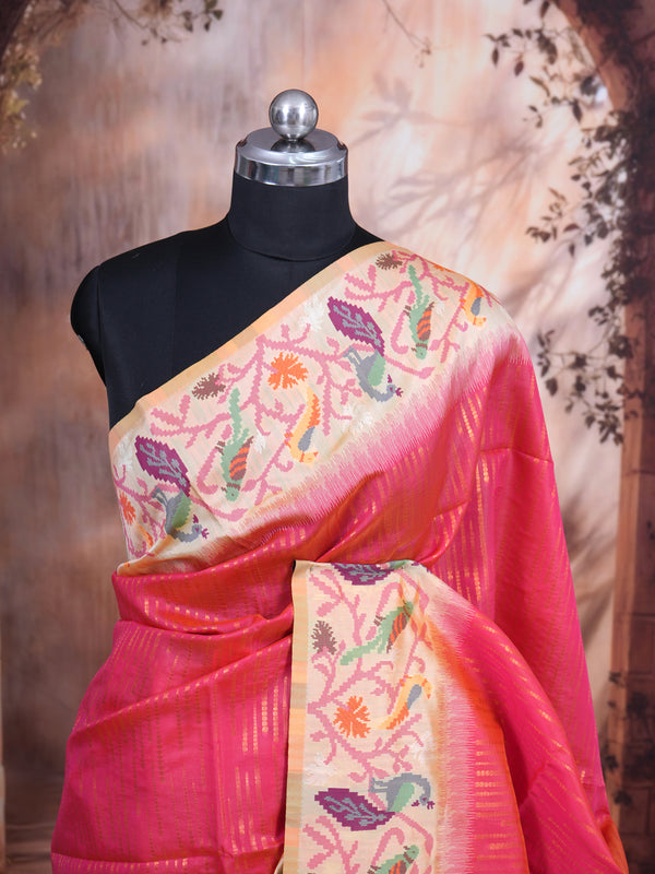 Dark Pink with Beige and Multicolor Munthi Fancy Silk Saree