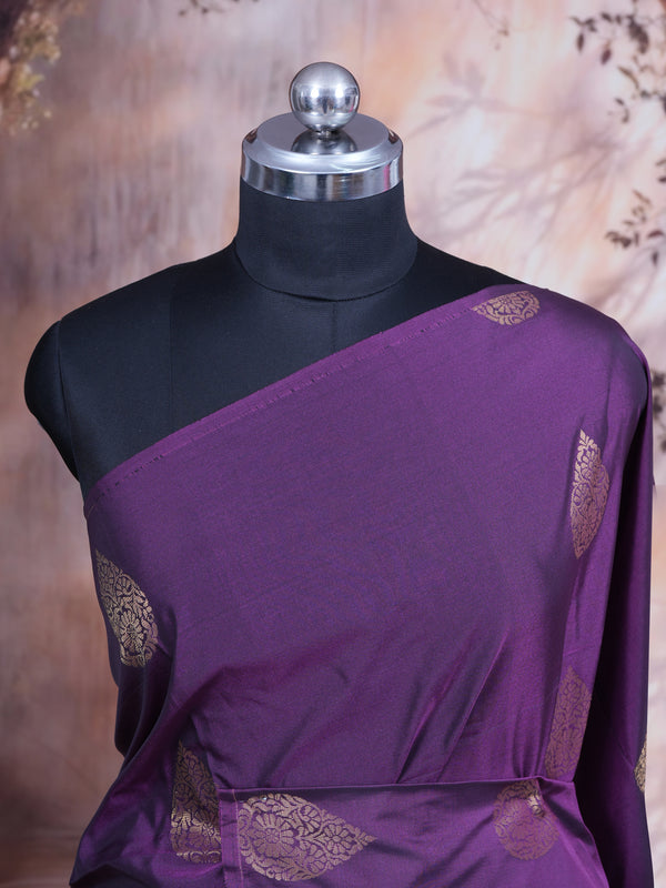 Purple with Green - Semi Silk Saree