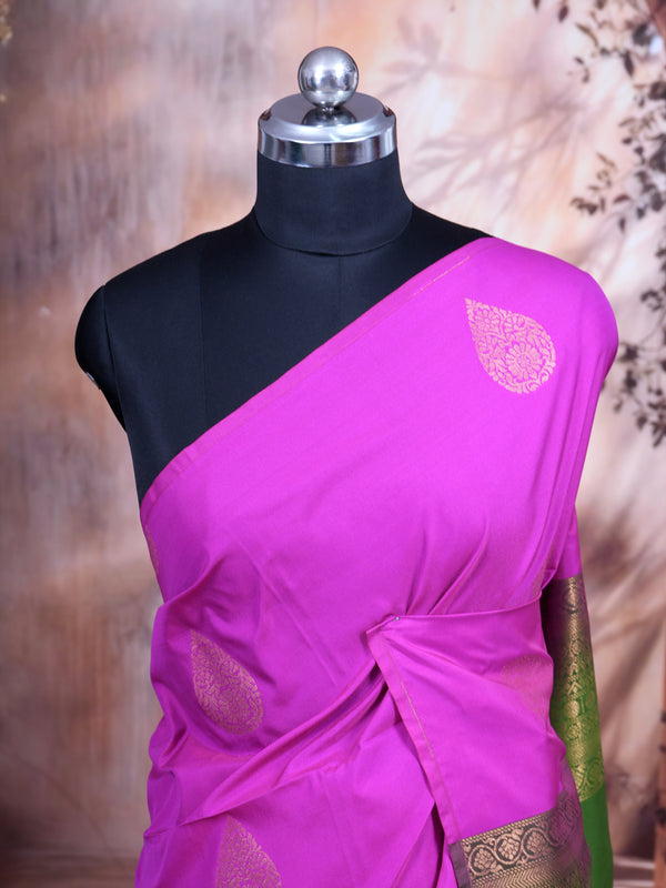 Magenta with Green - Semi Silk Saree