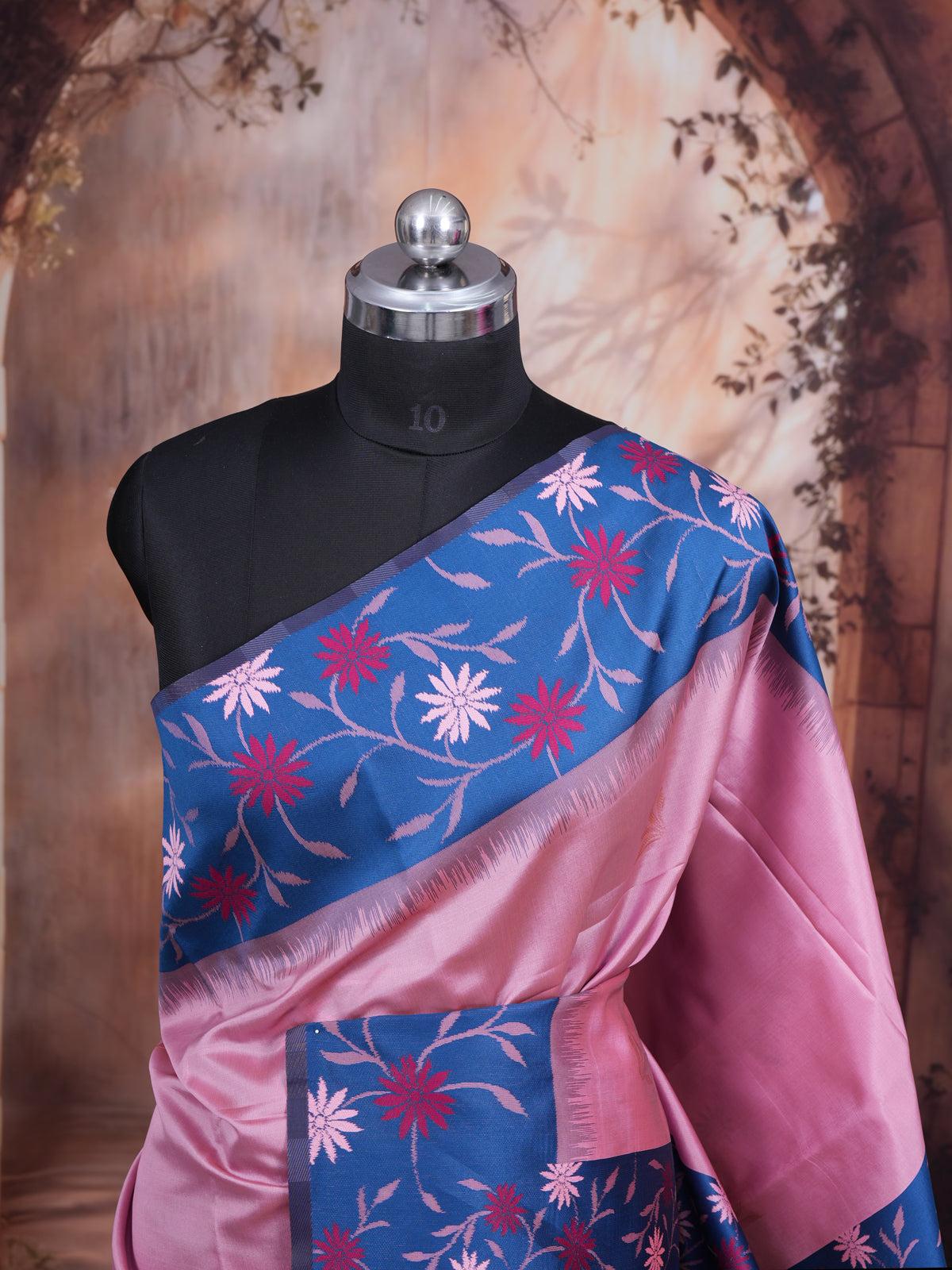 Pink with Teal Blue Fancy Silk Saree