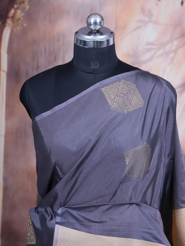 Grey with Cream - Semi Silk Saree