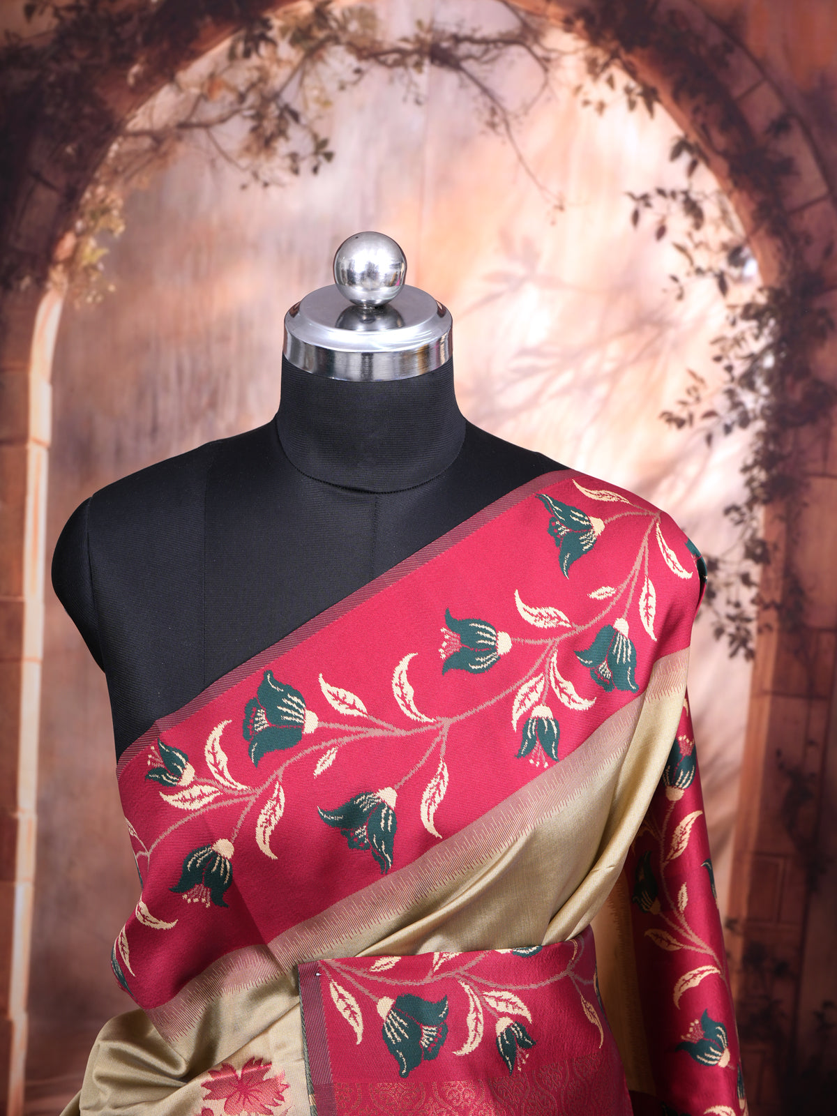 Beige and Magenta Fancy Silk Saree