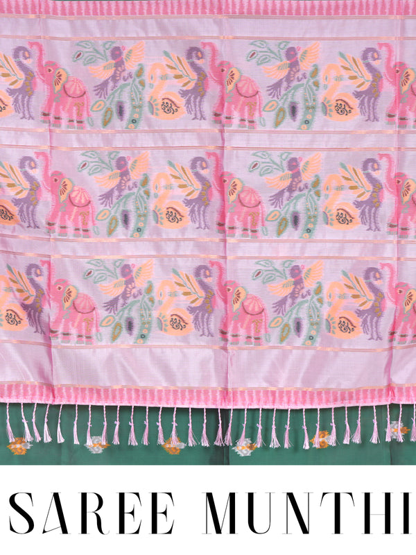 Emerald Green with Pastel Pink Munthi Fancy Silk Saree