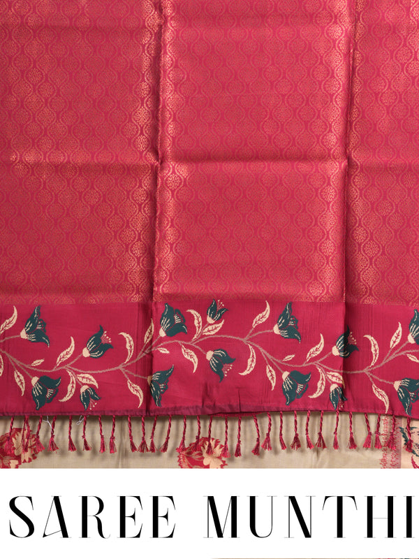 Beige and Magenta Fancy Silk Saree