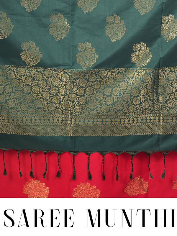 Pink with Bottle Green Semi Silk Saree