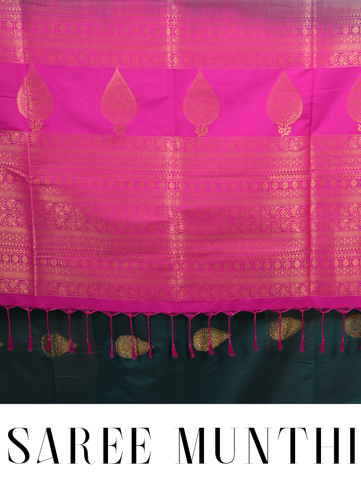 Teal Green with Pink Semi Silk Saree