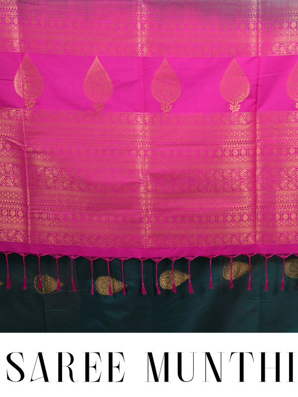 Teal Green with Pink Semi Silk Saree