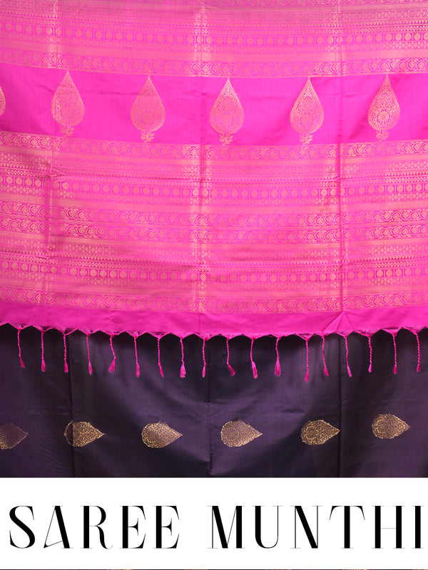 Deep Purple with Magenta Pink Semi Silk Saree