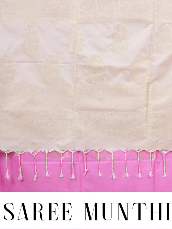 Pink with Cream - Semi Silk Saree