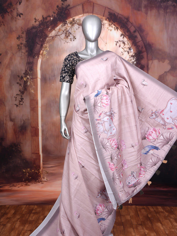 Pastel Mauve with Multicolor Munthi  Dola Silk Saree
