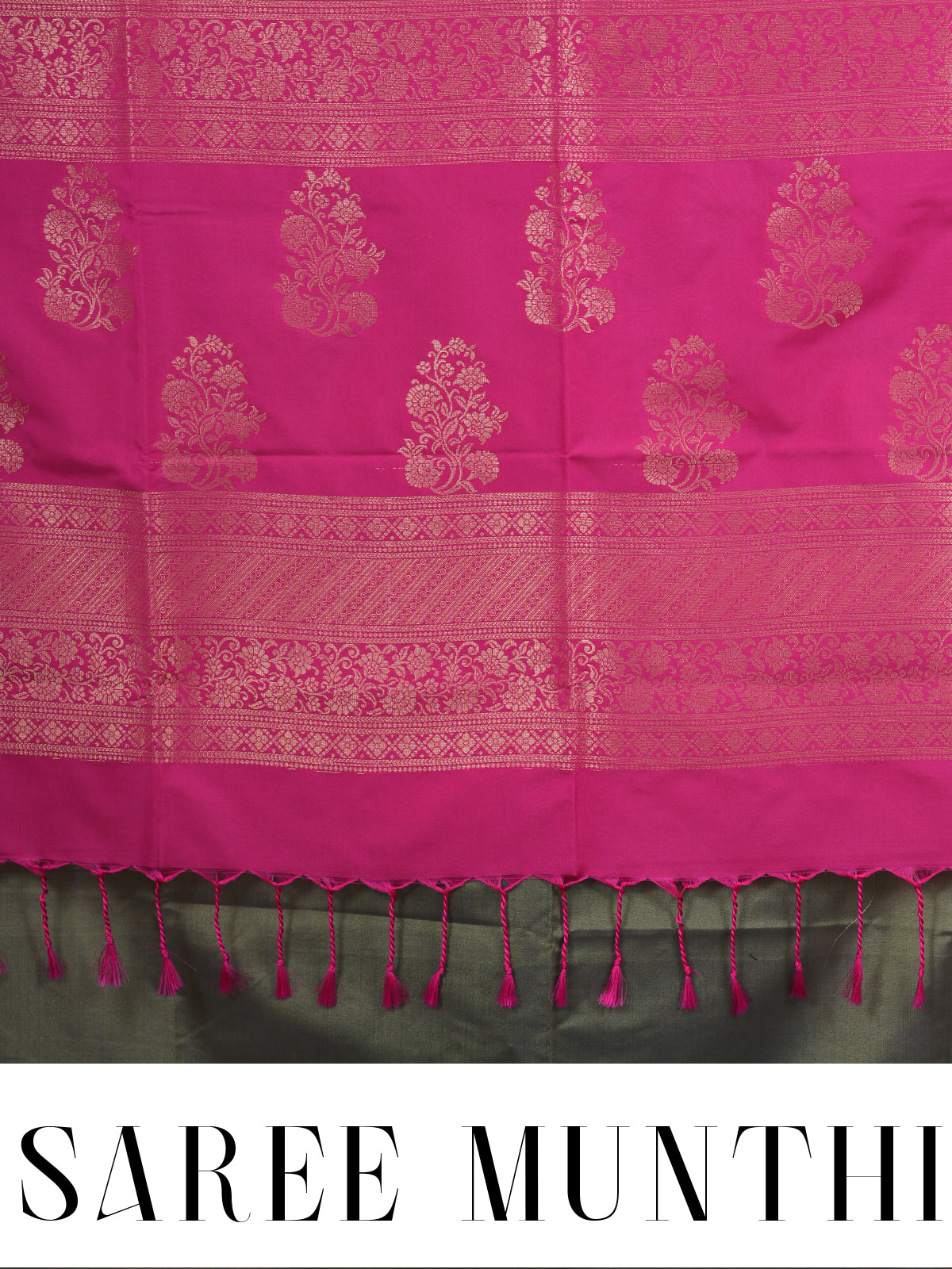 Olive Green with Magenta Pink - Semi Silk Saree
