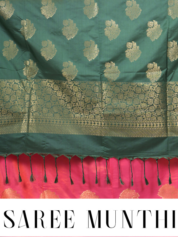 Pink with Dark Green - Semi Silk Saree