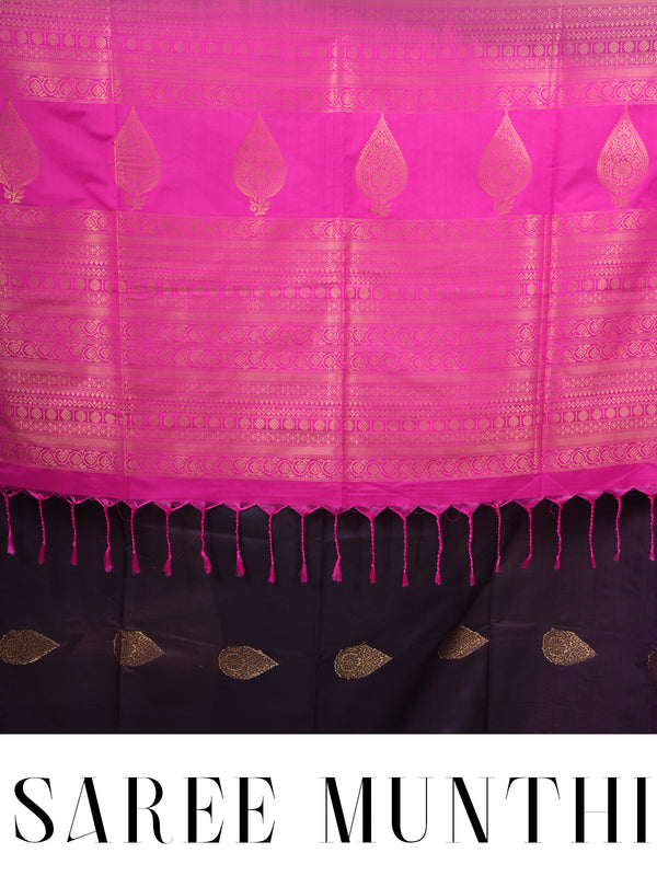 Deep Purple with Magenta Pink  Semi Silk Saree