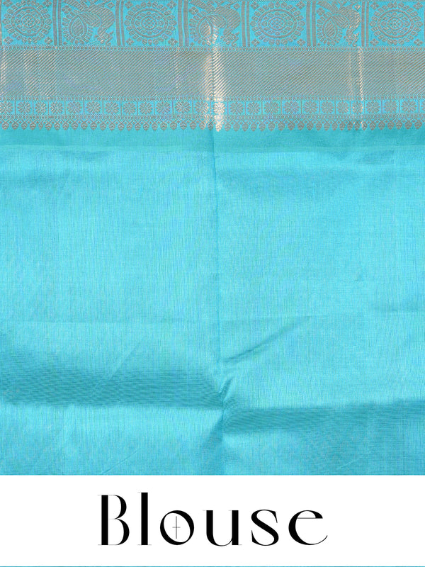 Lavender and Turquoise Blue Elegant Pure Silk Cotton Saree