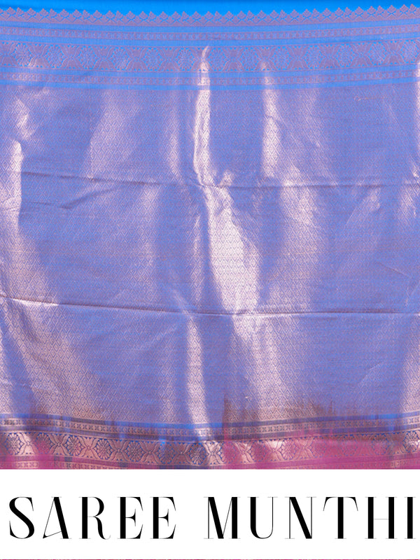 Pink and Sky Blue Kanchipuram Pure Mix Saree