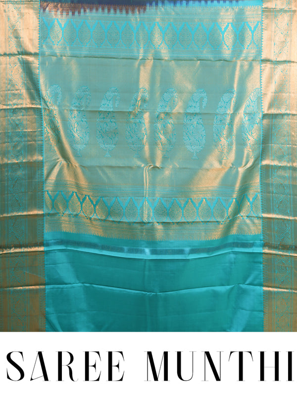 Deep Purple and Sea Green Pure Kanchipuram Silk Saree