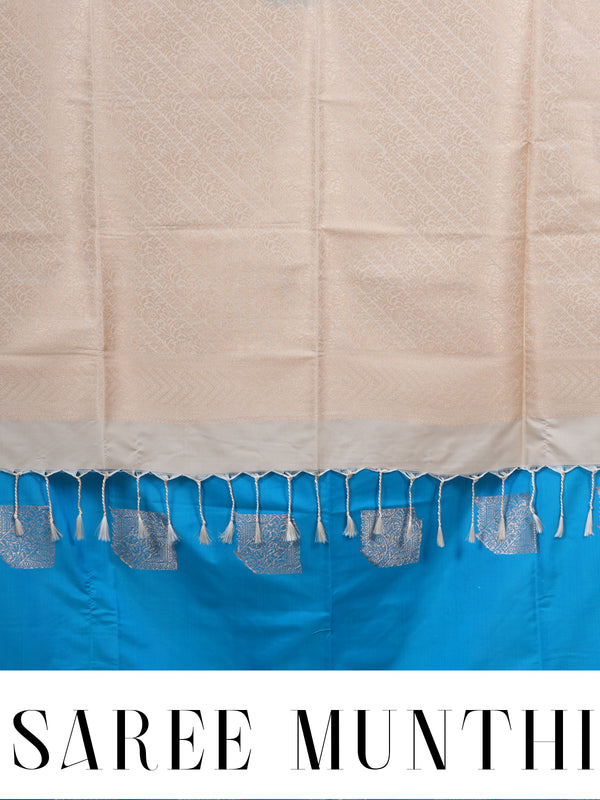 Sky Blue with Cream - Semi Silk Saree