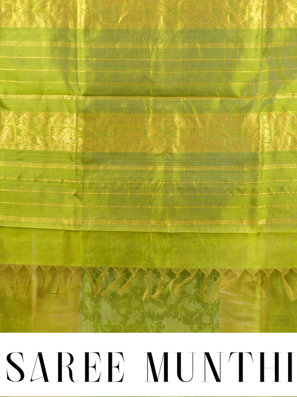 Elegant Royal Purple with Lime Green Zari Border pure Silk cotton Saree