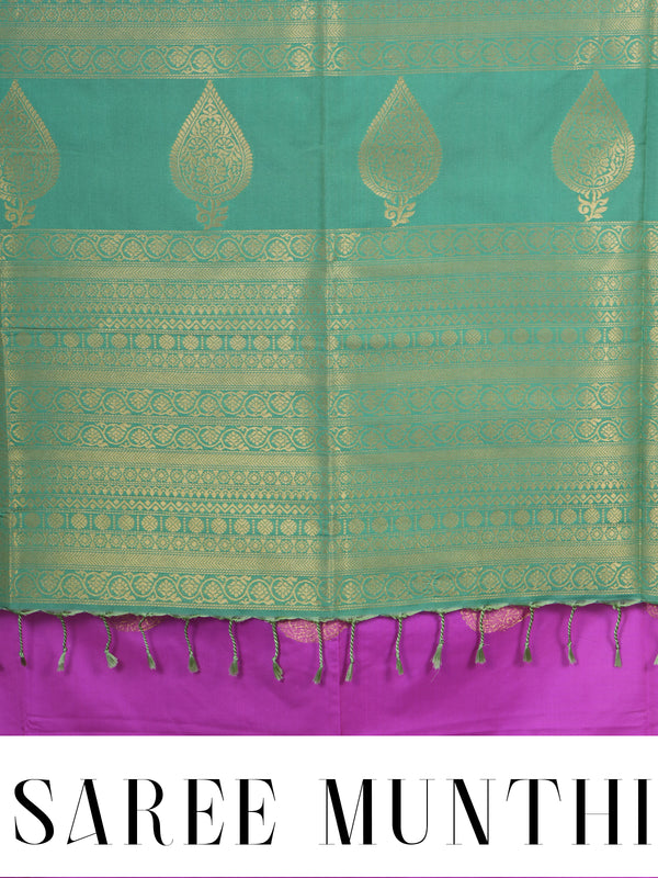 Magenta with Green - Semi Silk Saree