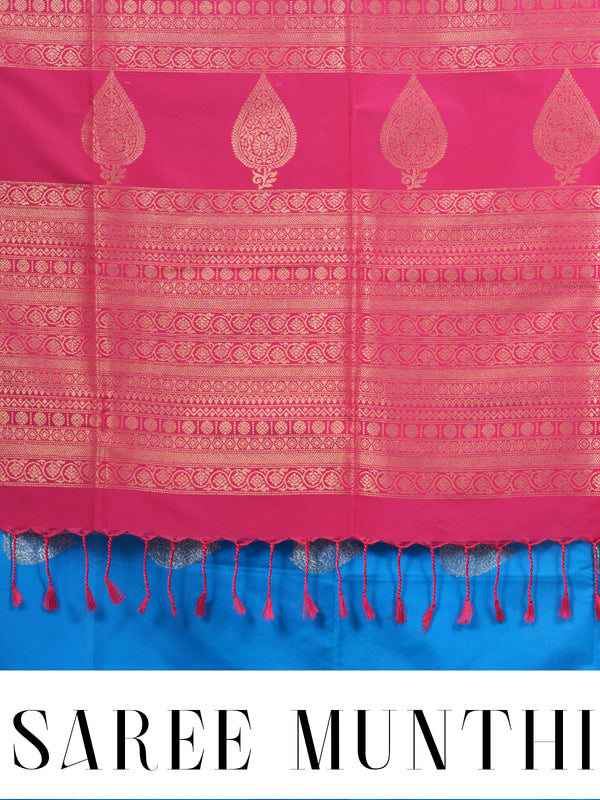 Blue with Pink - Semi Silk Saree