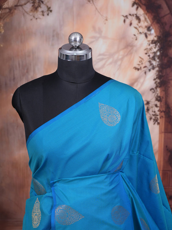 Sky Blue with Magenta Pink Semi Silk Saree